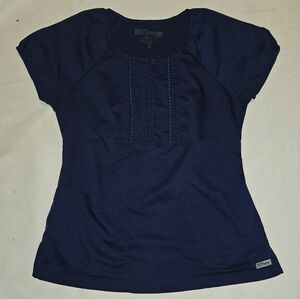 Grey's Anatomy Scrub Top With Embroydery Trim Very Classy Size Xsmall Navy Blue